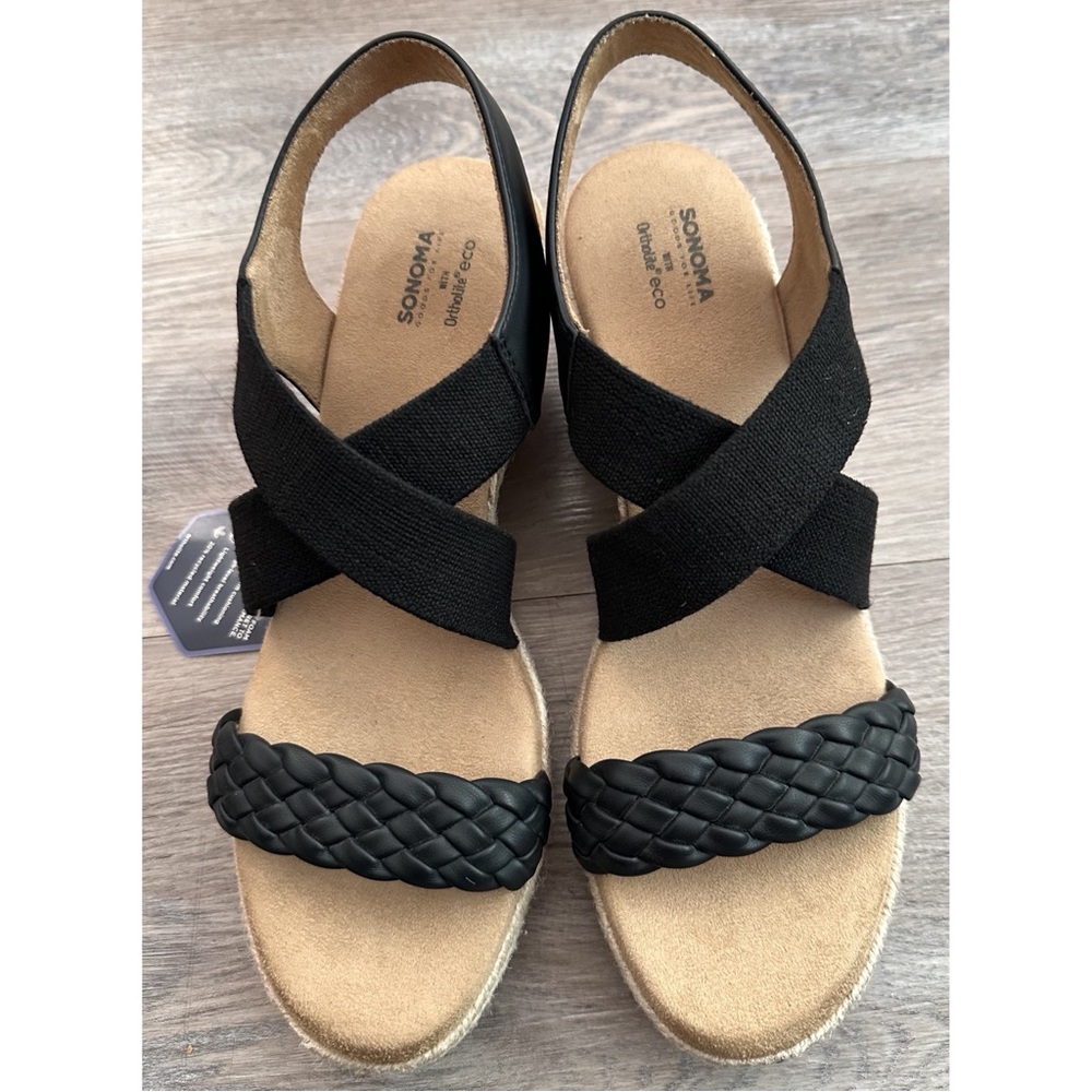 🆕 Women’s Sonoma Ortholite Eco Black Braided Espadrille Wedge Sandals - Picture 3 of 16